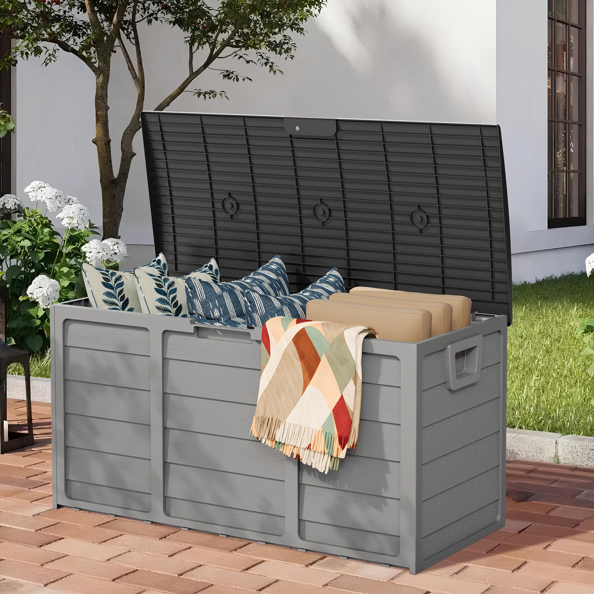 Outdoor Storage Box] 75 Gallon Resin Outdoor Storage Box